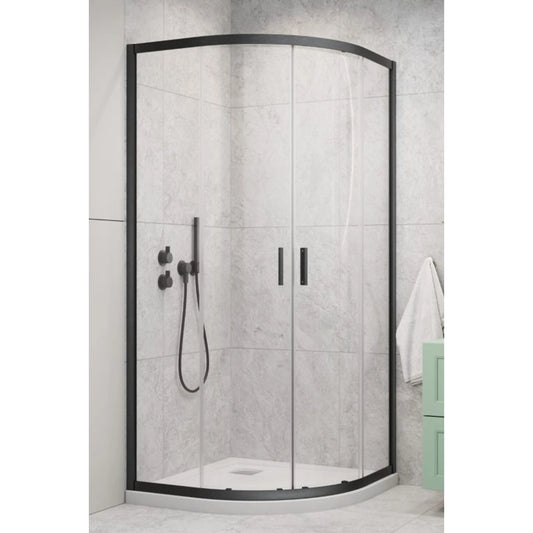 Cabina dus semirotunda cu usi glisante Radaway Alienta Brushed GunMetal A 90x90 cm, profil antracit periat