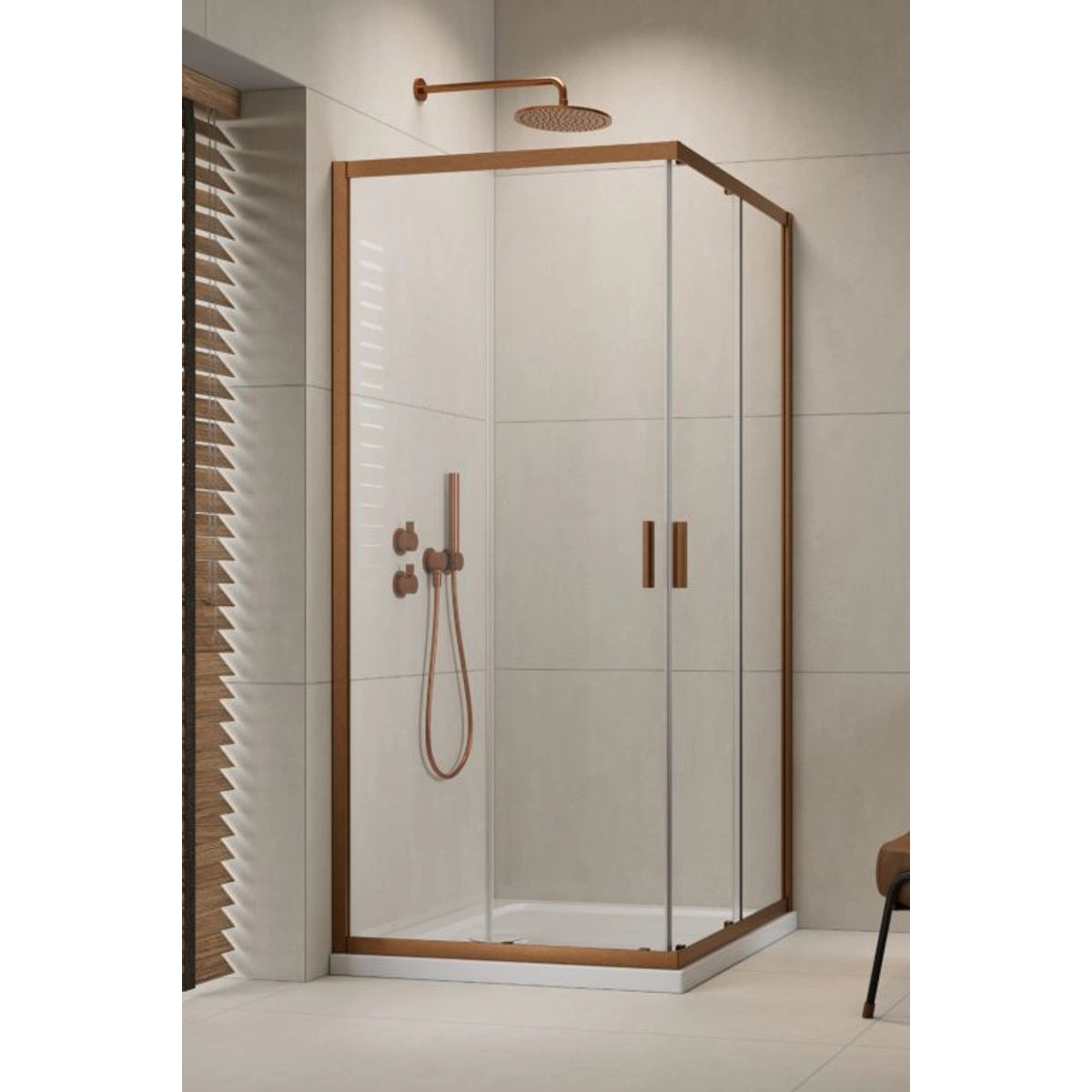 Cabina dus patrata cu usi glisante Radaway Alienta Brushed Copper C 80x80 cm, profil cupru periat