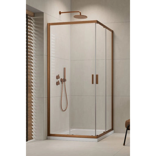 Cabina dus patrata cu usi glisante Radaway Alienta Brushed Copper C 80x80 cm, profil cupru periat