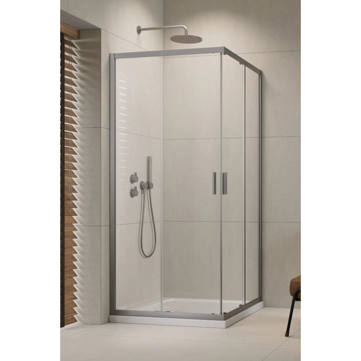 Cabina dus dreptunghiulara cu usi glisante Radaway Alienta Brushed Nickel D 80x100 cm, profil nichel periat