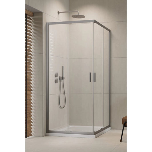 Cabina dus dreptunghiulara cu usi glisante Radaway Alienta Brushed Nickel D 80x100 cm, profil nichel periat