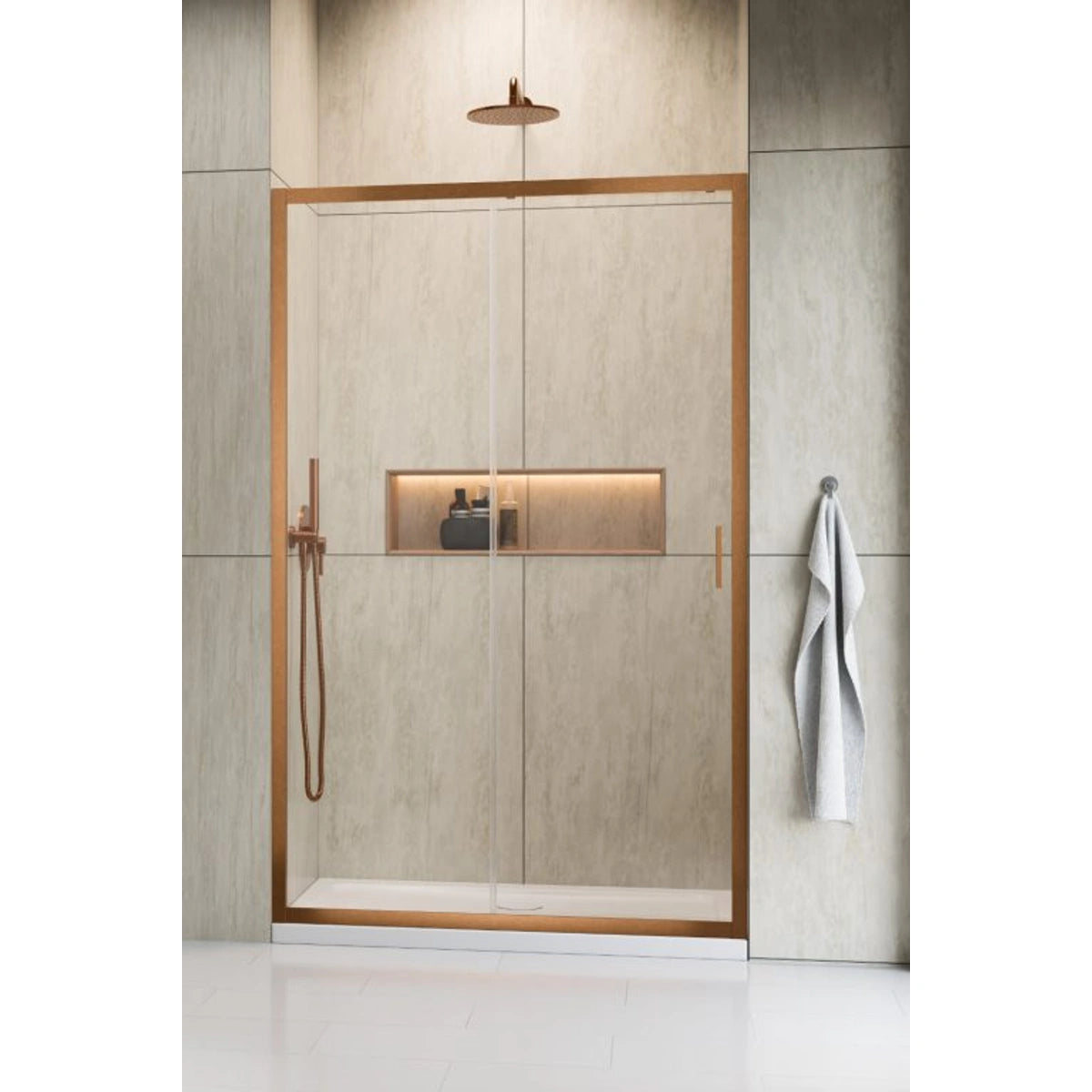 Usa dus glisanta Radaway Alienta Brushed Copper DWJ 100xH190 cm, montaj in nisa, profil cupru periat