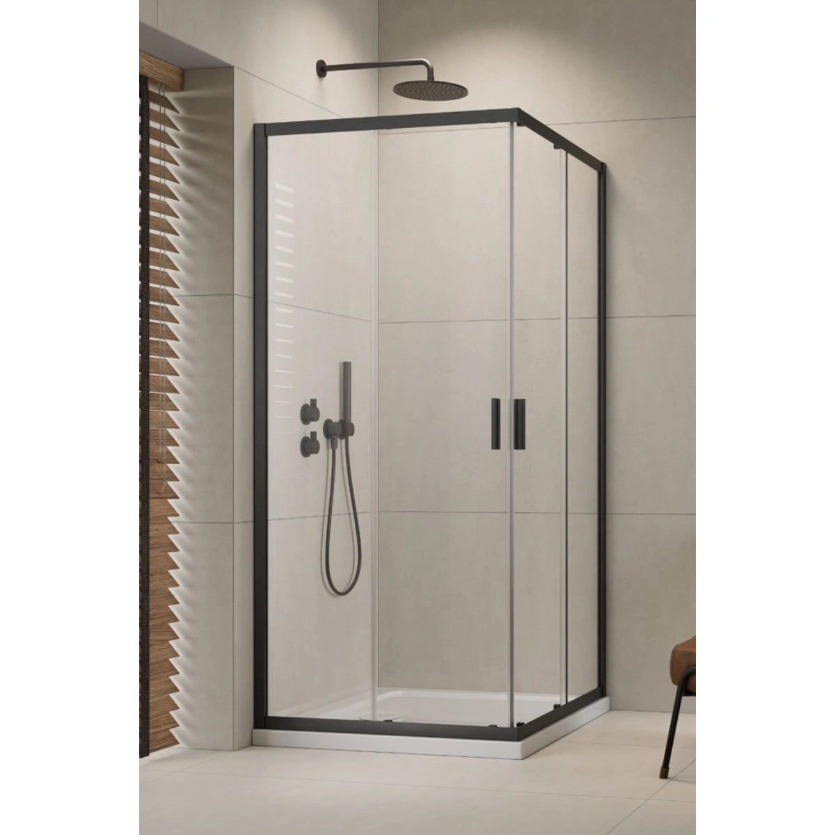 Cabina dus patrata cu usi glisante Radaway Alienta Brushed GunMetal C 80x80 cm, profil antracit periat