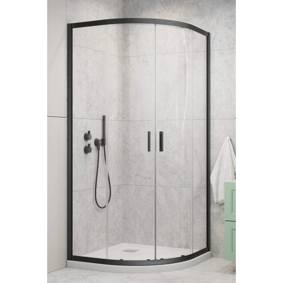 Cabina dus semirotunda cu usi glisante Radaway Alienta Brushed GunMetal A 80x80 cm, profil antracit periat