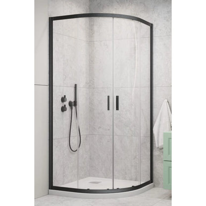 Cabina dus semirotunda cu usi glisante Radaway Alienta Brushed GunMetal A 80x80 cm, profil antracit periat