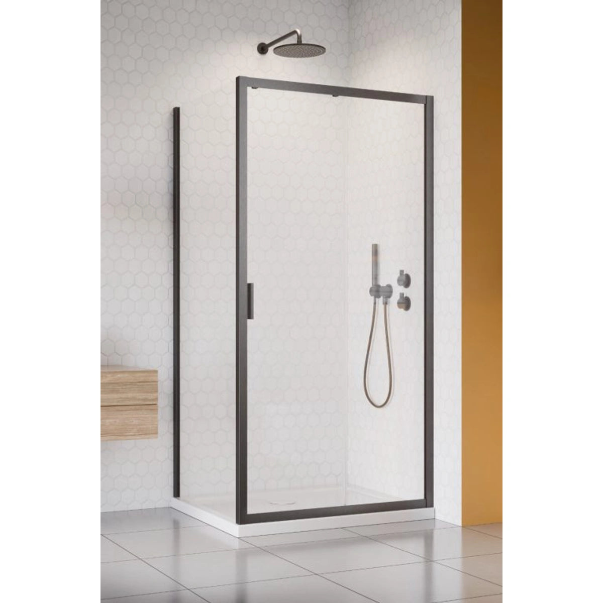 Cabina dus dreptunghiulara cu usa glisanta Radaway Alienta Brushed GunMetal DWJ+S 120x80 cm, profil antracit periat