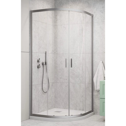 Cabina dus semirotunda cu usi glisante Radaway Alienta Brushed Nickel A 90x90 cm, profil nichel periat