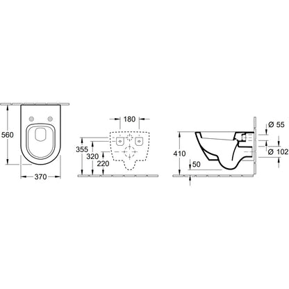 Vas WC suspendat Villeroy & Boch Subway 2.0 37x56 cm evacuare orizontala