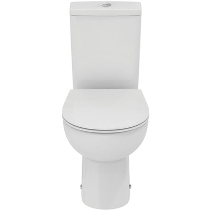 Set Vas WC cu bideu pe pardoseala cu rezervor aparent, baterie si capac soft close Ideal Standard Eurovit Rimless 37x62 cm evacuare orizontala