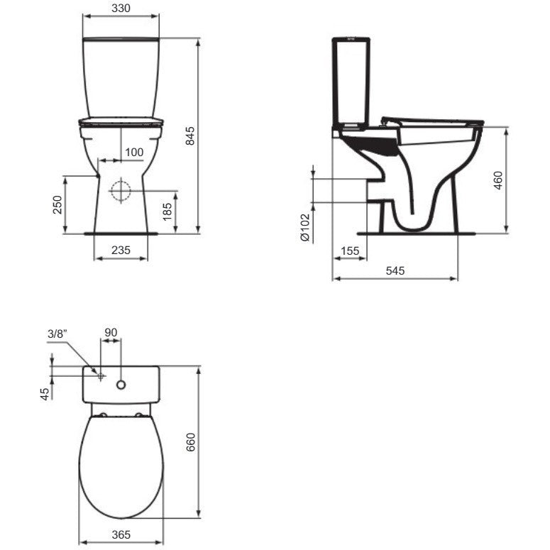 Set Promo Vas WC dizabilitati pe pardoseala cu rezervor aparent si capac Ideal Standard Eurovit 37x66 cm evacuare orizontala