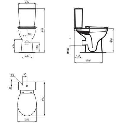Set Promo Vas WC dizabilitati pe pardoseala cu rezervor aparent si capac Ideal Standard Eurovit 37x66 cm evacuare orizontala