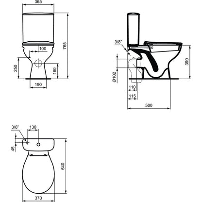 Set promo Vas WC cu bideu pe pardoseala cu rezervor aparent, baterie si capac Vidima Ulysse S 37x64 cm evacuare orizontala