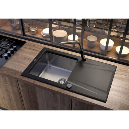 Deante Prime Set chiuveta bucatarie granit 86x50 cm, negru/crom si baterie monocomanda Deante Milin negru